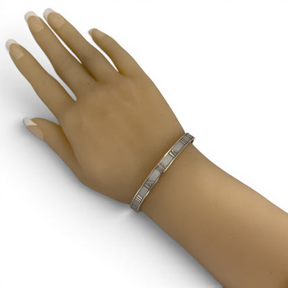 Tiffany & Co. 18k White Gold Atlas Roman Numeral Bangle Bracelet Italy BAG BOX