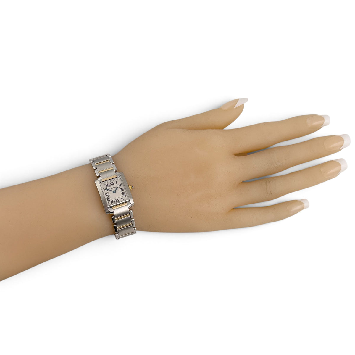 Cartier Tank Francaise 2384 Stainless Steel & 18k Gold 20x25mm White Roman POUCH