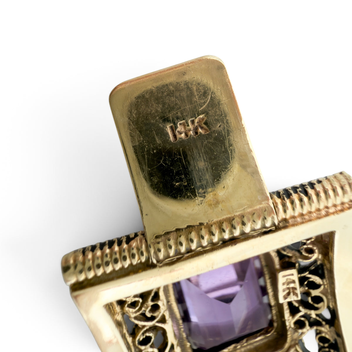 Antique Ornate Filigree Purple Gem 14k Gold Station Bracelet Size 6.5" 49.8g