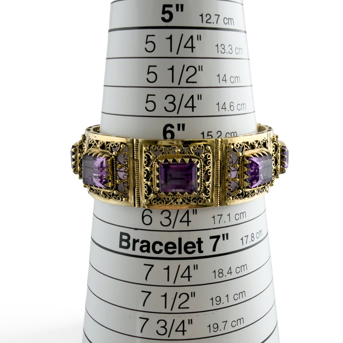 Antique Ornate Filigree Purple Gem 14k Gold Station Bracelet Size 6.5" 49.8g