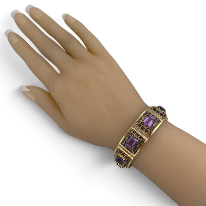 Antique Ornate Filigree Purple Gem 14k Gold Station Bracelet Size 6.5" 49.8g