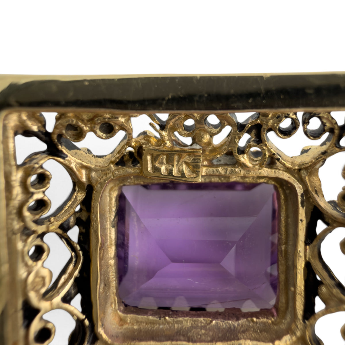 Antique Ornate Filigree Purple Gem 14k Gold Station Bracelet Size 6.5" 49.8g