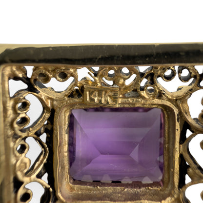 Antique Ornate Filigree Purple Gem 14k Gold Station Bracelet Size 6.5" 49.8g