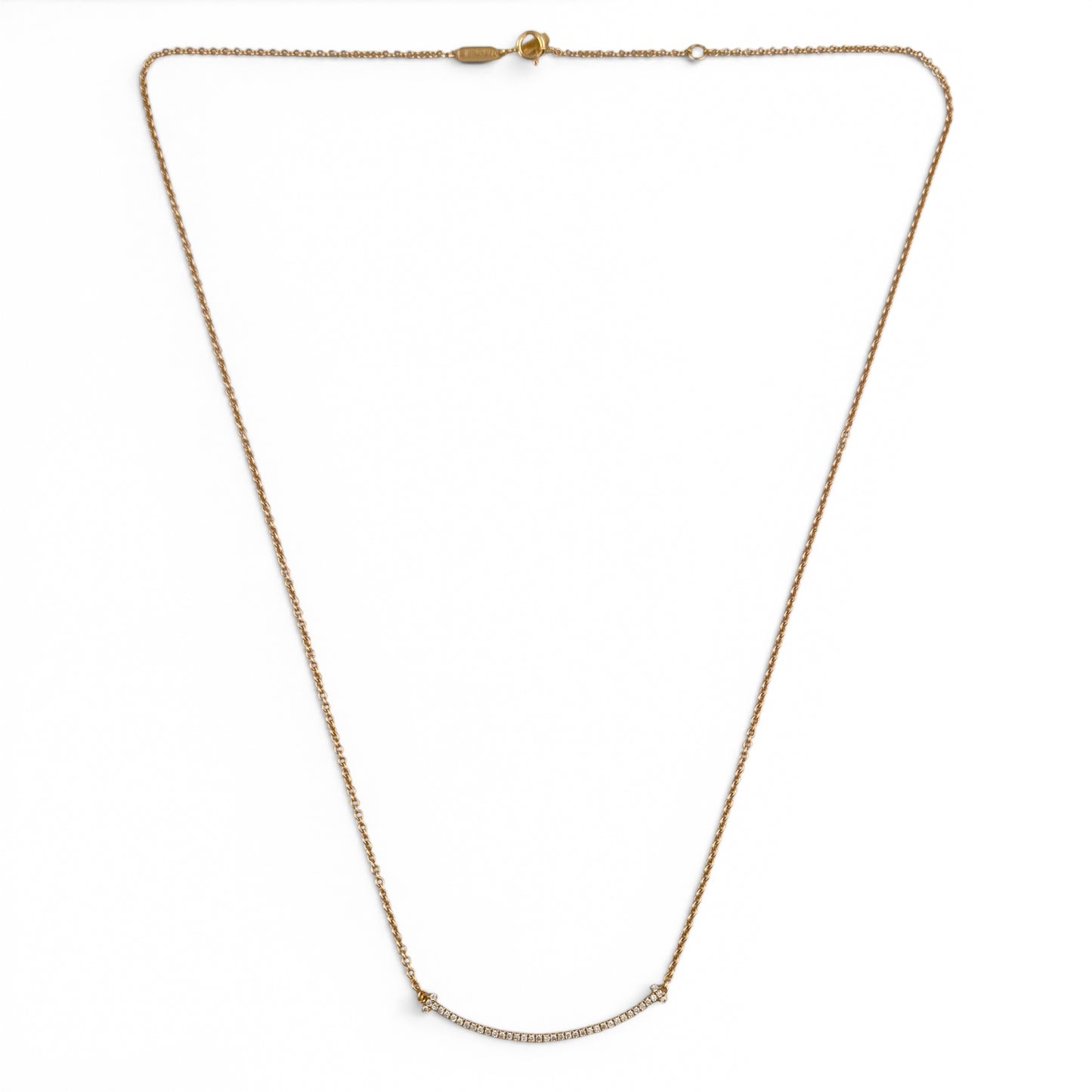 Tiffany & Co. Tiffany T Smile Diamond 18k Rose Gold Necklace 0.10ctw 17.5" BOX
