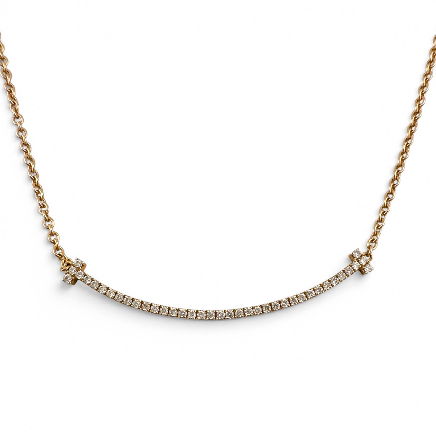Tiffany & Co. Tiffany T Smile Diamond 18k Rose Gold Necklace 0.10ctw 17.5" BOX