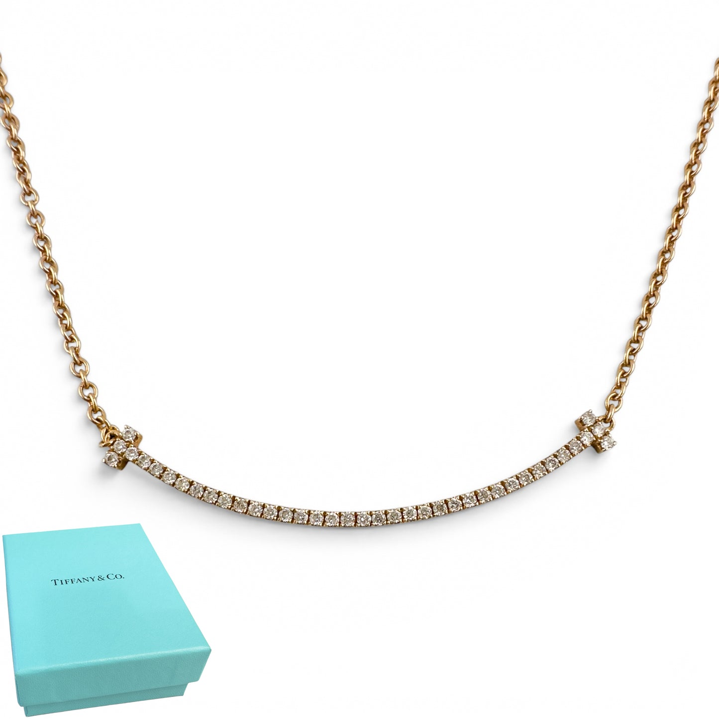 Tiffany & Co. Tiffany T Smile Diamond 18k Rose Gold Necklace 0.10ctw 17.5" BOX