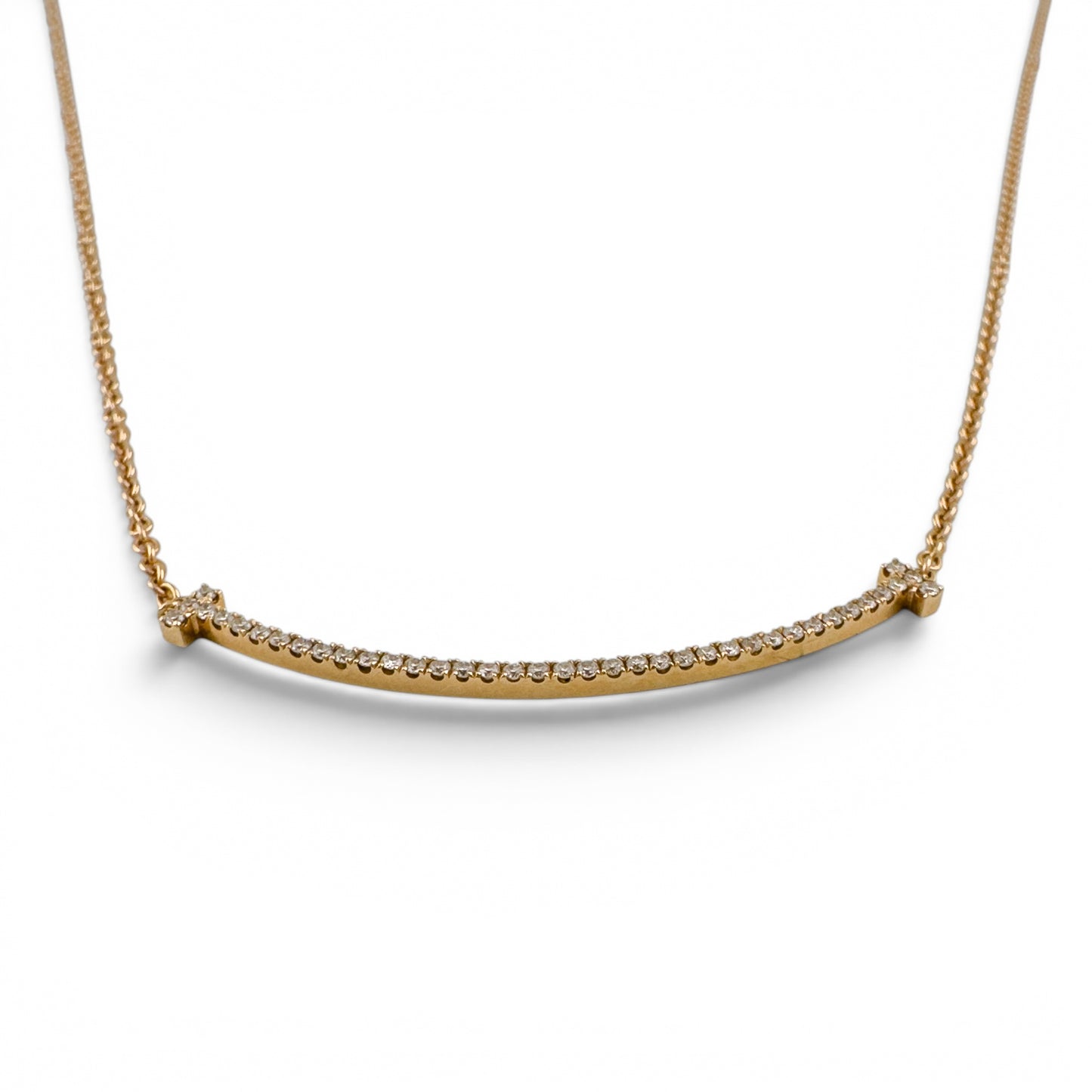Tiffany & Co. Tiffany T Smile Diamond 18k Rose Gold Necklace 0.10ctw 17.5" BOX