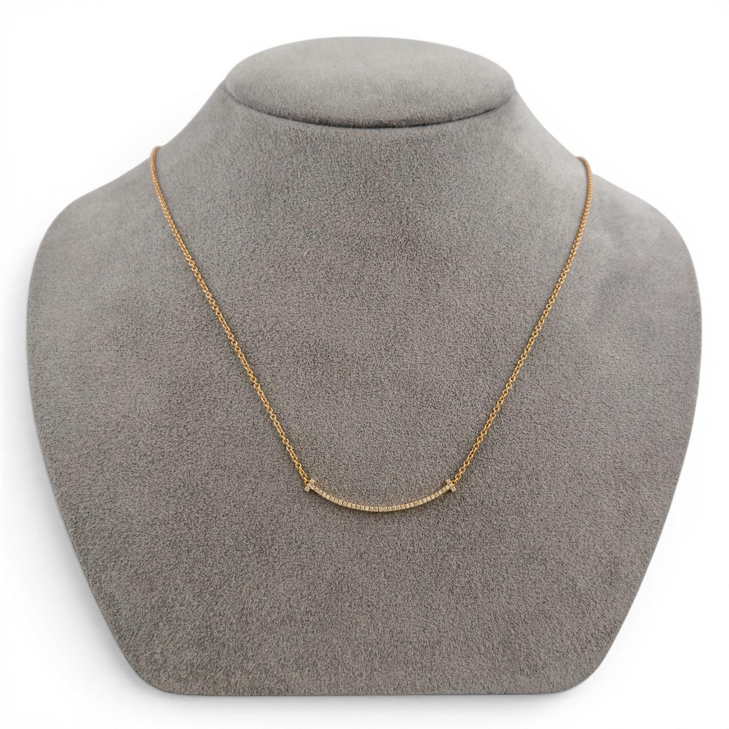 Tiffany & Co. Tiffany T Smile Diamond 18k Rose Gold Necklace 0.10ctw 17.5" BOX