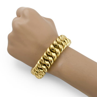 HEAVY 18k Yellow Gold Puffy Cuban 11.5mm Link Semi Solid Bracelet 113.9g ITALY