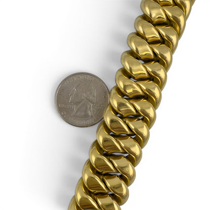 HEAVY 18k Yellow Gold Puffy Cuban 11.5mm Link Semi Solid Bracelet 113.9g ITALY