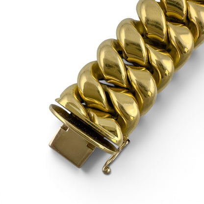 HEAVY 18k Yellow Gold Puffy Cuban 11.5mm Link Semi Solid Bracelet 113.9g ITALY