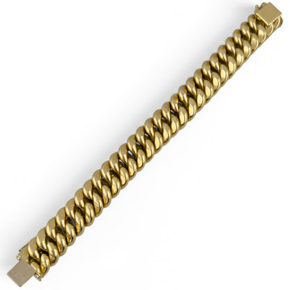 HEAVY 18k Yellow Gold Puffy Cuban 11.5mm Link Semi Solid Bracelet 113.9g ITALY
