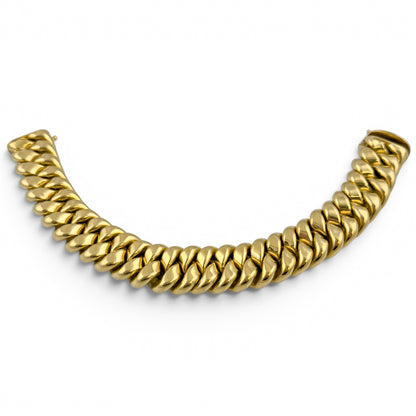 HEAVY 18k Yellow Gold Puffy Cuban 11.5mm Link Semi Solid Bracelet 113.9g ITALY