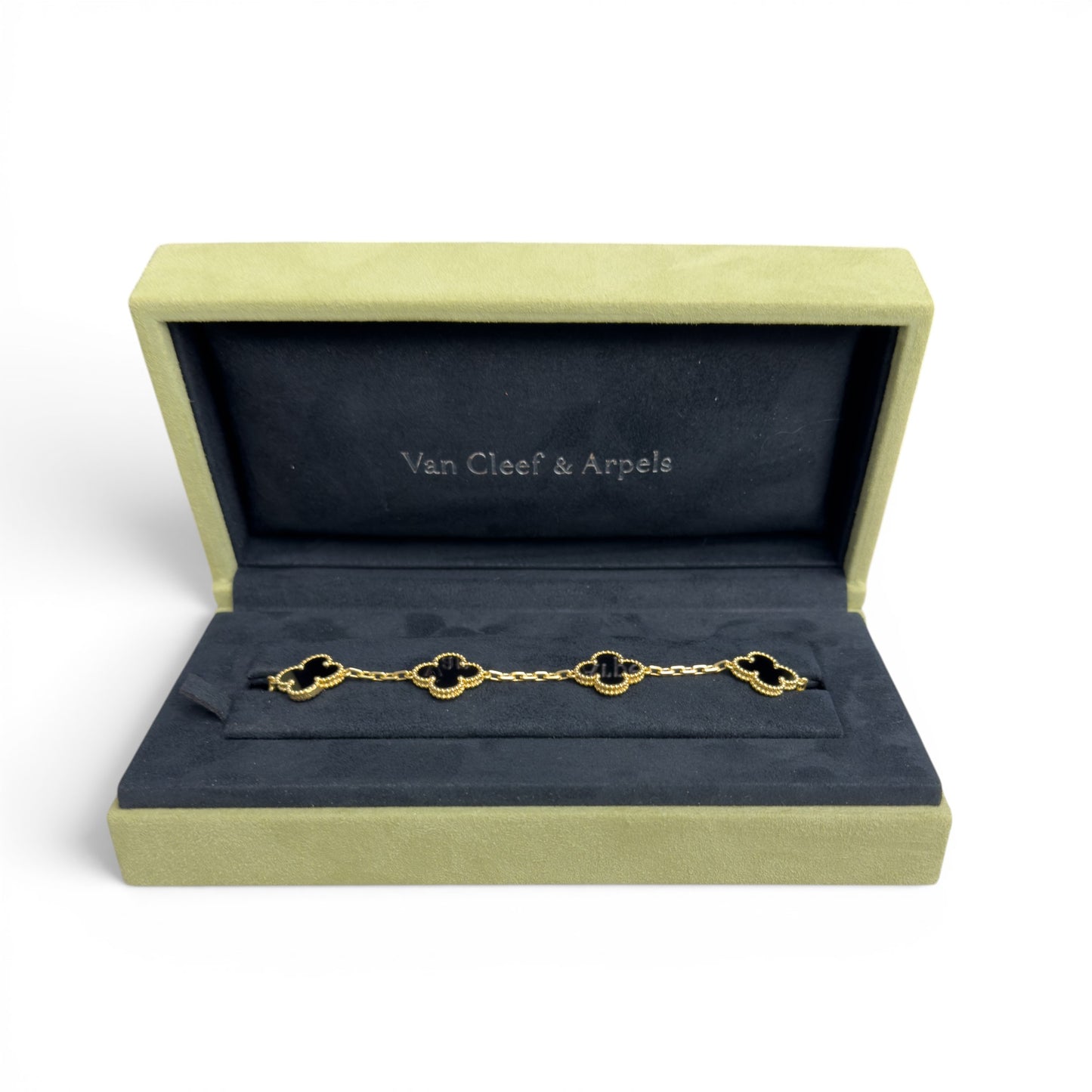 Van Cleef Arpels Onyx 5 Motif Vintage Alhambra 18k Gold Bracelet + BAG BOX CERT