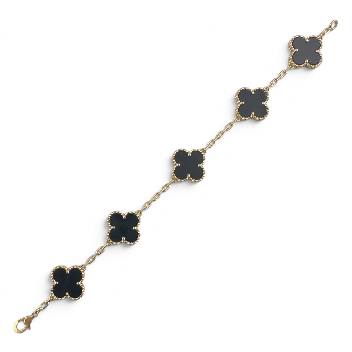 Van Cleef Arpels Onyx 5 Motif Vintage Alhambra 18k Gold Bracelet + BAG BOX CERT
