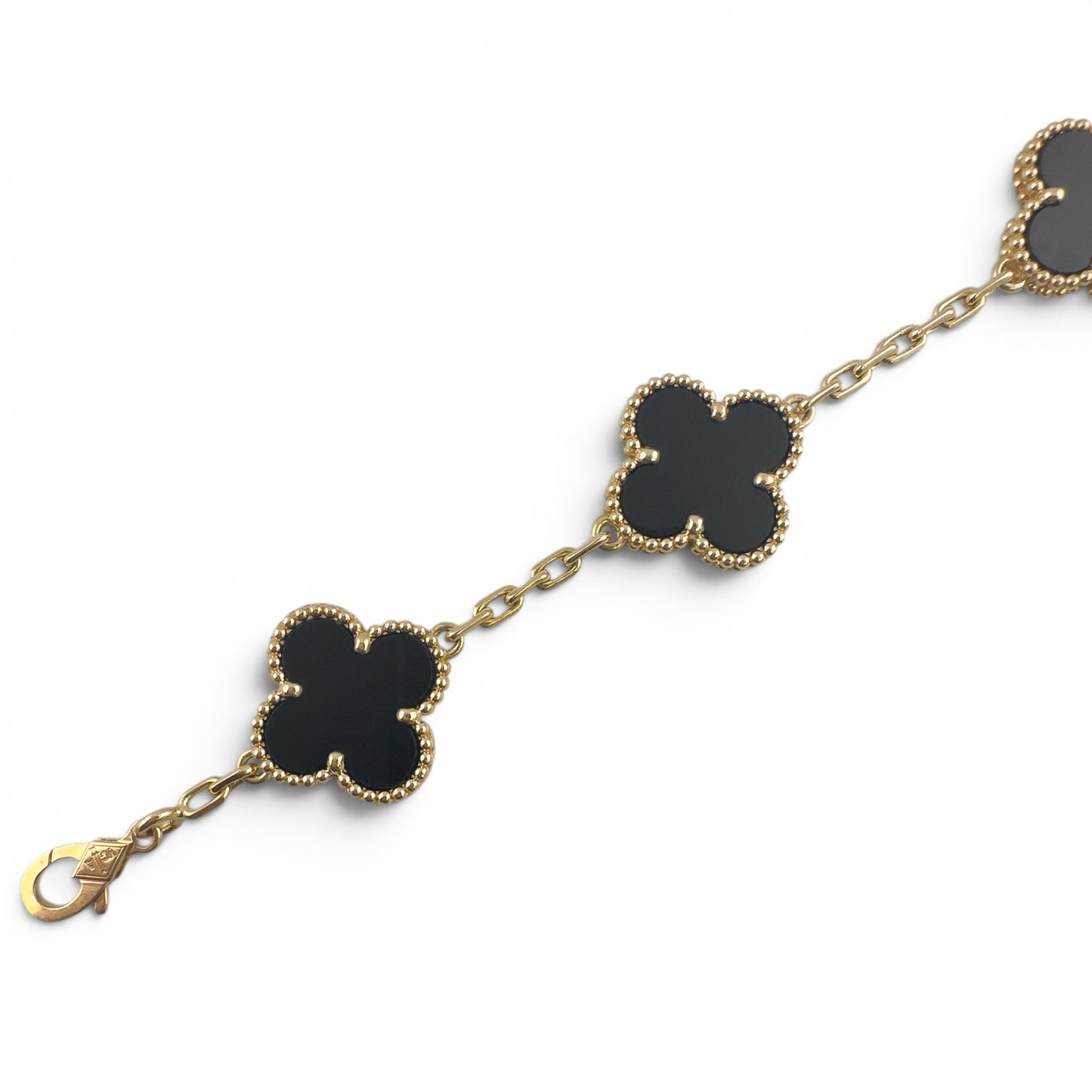 Van Cleef Arpels Onyx 5 Motif Vintage Alhambra 18k Gold Bracelet + BAG BOX CERT