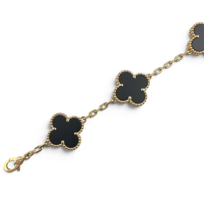 Van Cleef Arpels Onyx 5 Motif Vintage Alhambra 18k Gold Bracelet + BAG BOX CERT