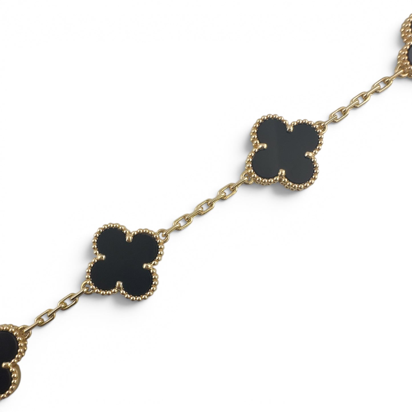 Van Cleef Arpels Onyx 5 Motif Vintage Alhambra 18k Gold Bracelet + BAG BOX CERT