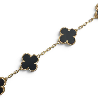 Van Cleef Arpels Onyx 5 Motif Vintage Alhambra 18k Gold Bracelet + BAG BOX CERT