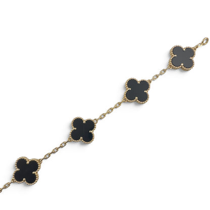Van Cleef Arpels Onyx 5 Motif Vintage Alhambra 18k Gold Bracelet + BAG BOX CERT