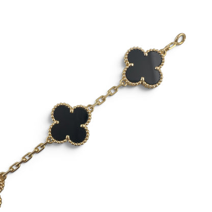Van Cleef Arpels Onyx 5 Motif Vintage Alhambra 18k Gold Bracelet + BAG BOX CERT