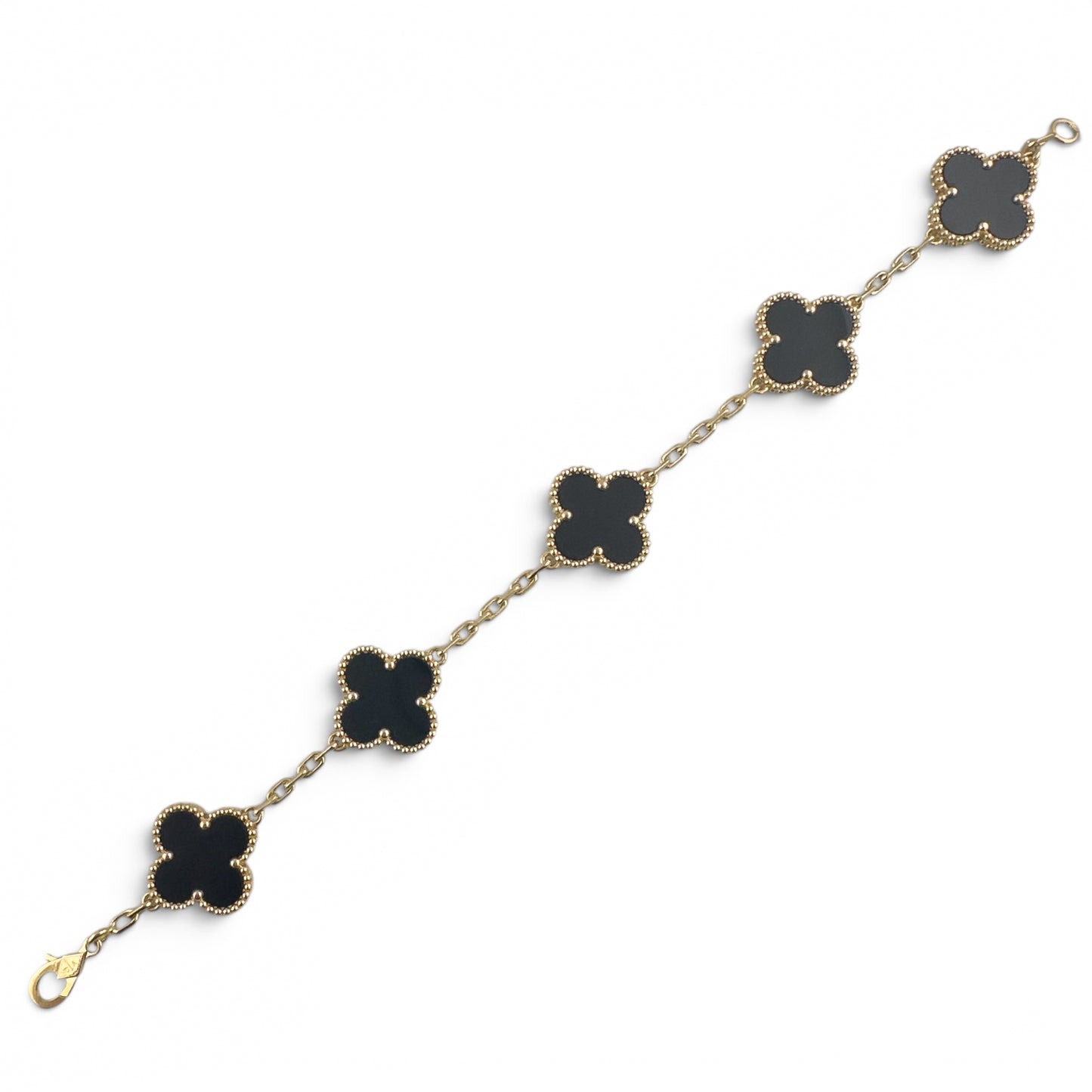 Van Cleef Arpels Onyx 5 Motif Vintage Alhambra 18k Gold Bracelet + BAG BOX CERT