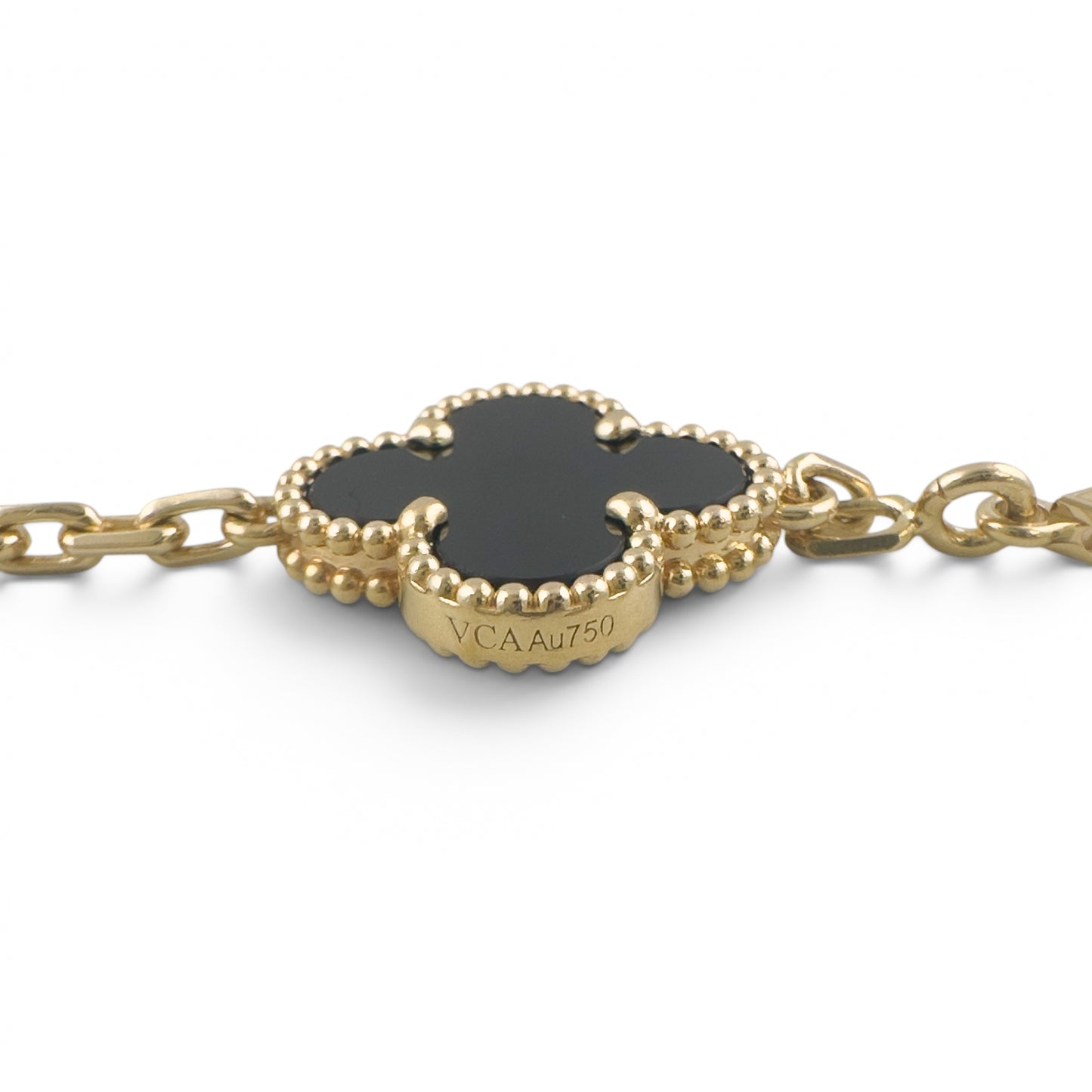 Van Cleef Arpels Onyx 5 Motif Vintage Alhambra 18k Gold Bracelet + BAG BOX CERT