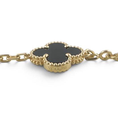 Van Cleef Arpels Onyx 5 Motif Vintage Alhambra 18k Gold Bracelet + BAG BOX CERT