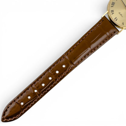 Rolex Cellini 3833 18k Yellow Gold Champagne 31mm Brown Strap Round Watch BOX