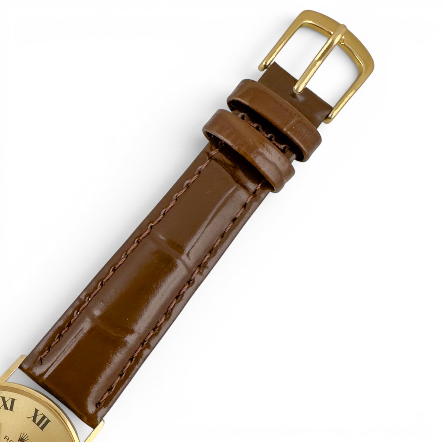Rolex Cellini 3833 18k Yellow Gold Champagne 31mm Brown Strap Round Watch BOX