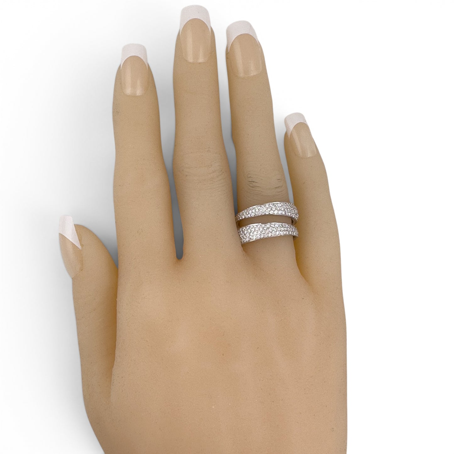 Roberto Coin Scalare 18k White Gold Pave Diamond Two Row Ring 1.35ctw Size 6.5