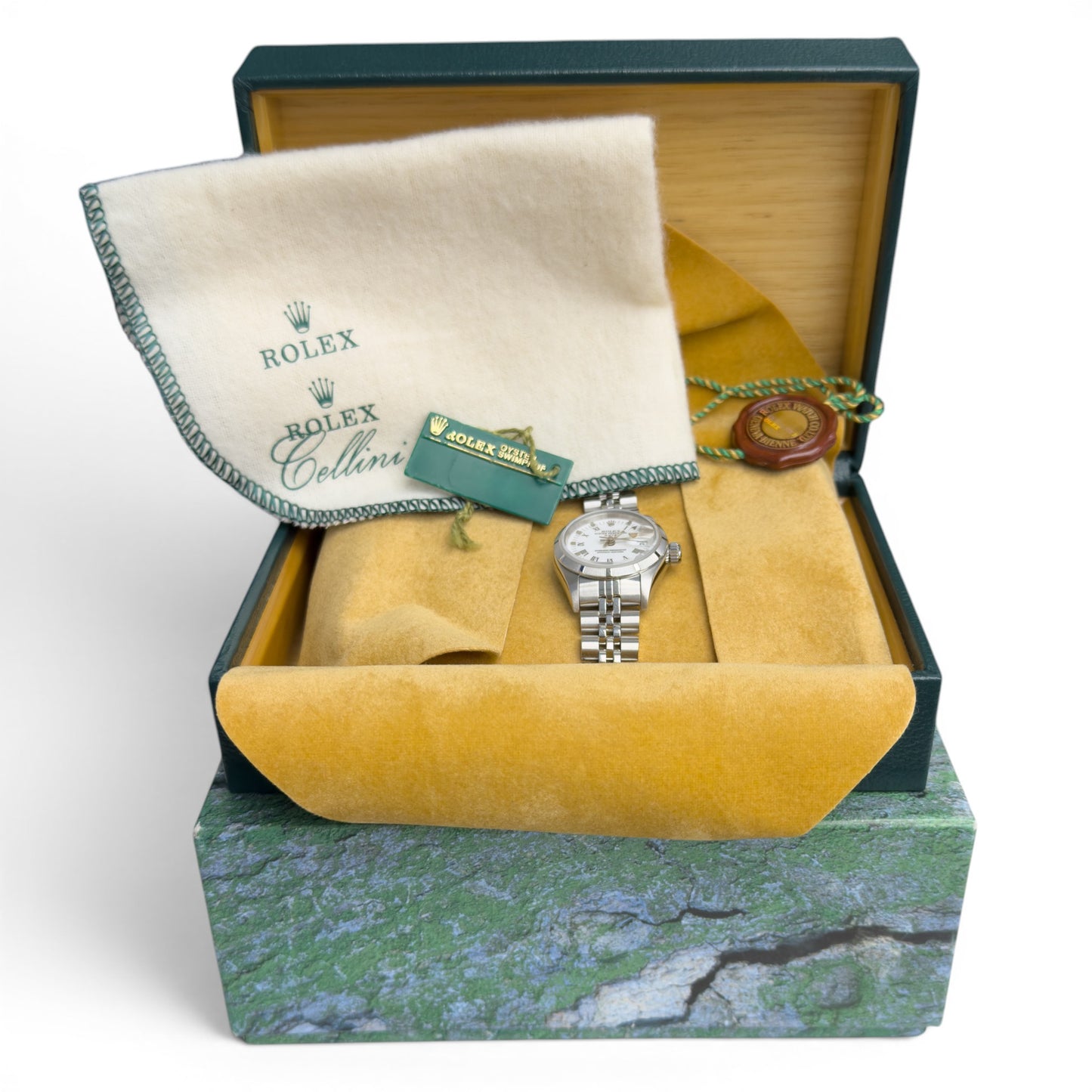 Rolex Datejust 69190 Stainless White Roman Engine Turned 26mm Ladies BOX + TAG