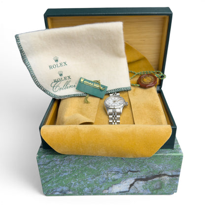Rolex Datejust 69190 Stainless White Roman Engine Turned 26mm Ladies BOX + TAG
