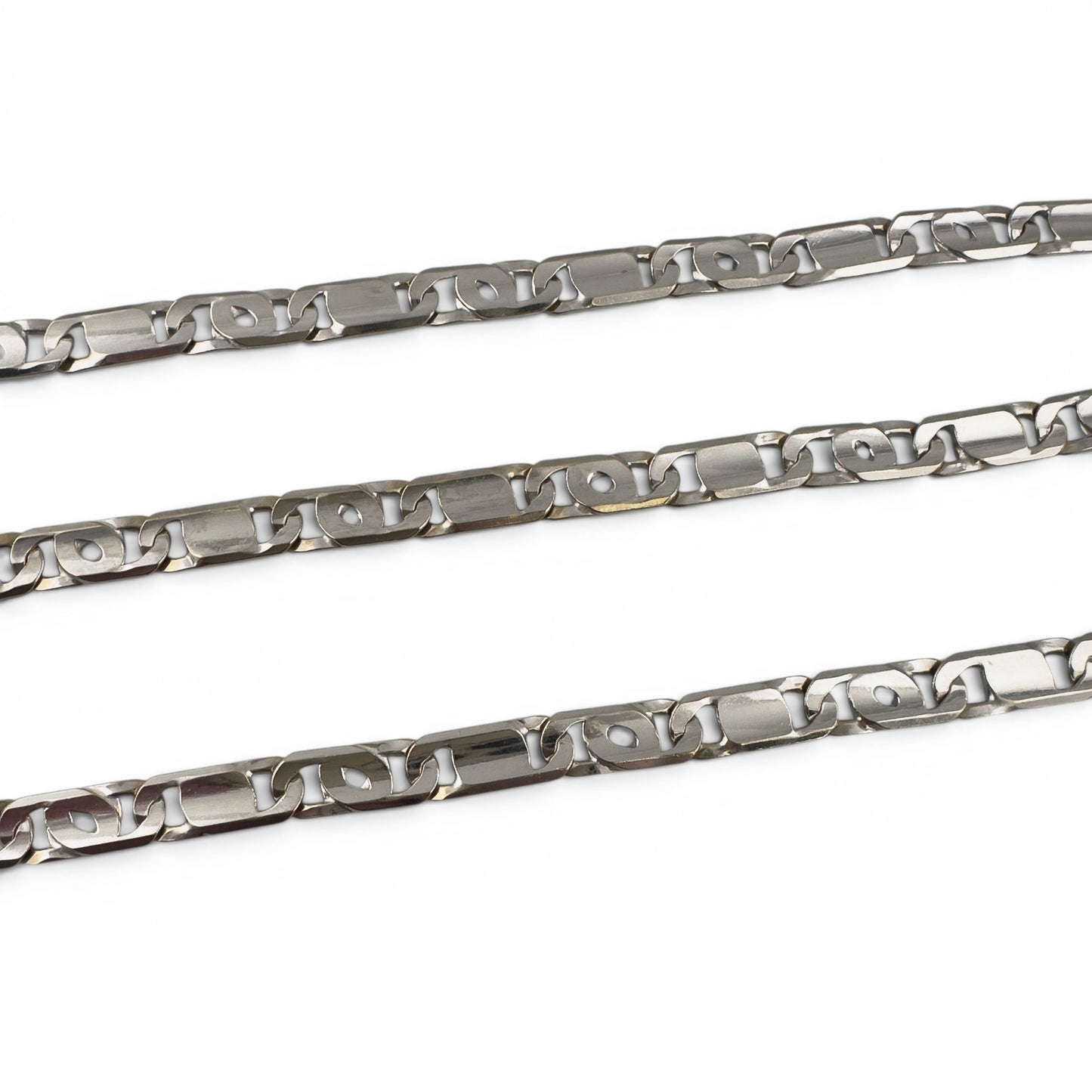 14k White Gold Tiger Eye Fancy Link 6.75mm Chain Necklace 48.5g 22.5" ITALY
