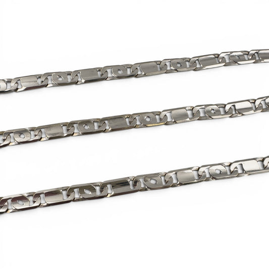 14k White Gold Tiger Eye Fancy Link 6.75mm Chain Necklace 48.5g 22.5" ITALY
