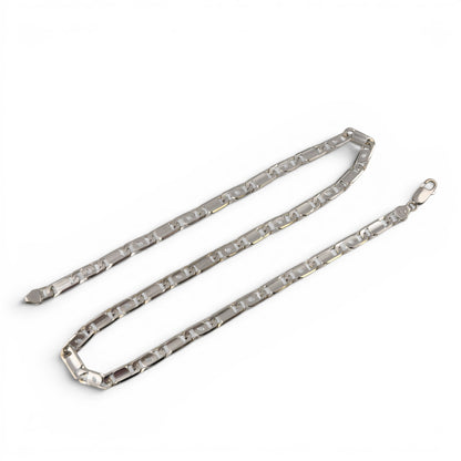 14k White Gold Tiger Eye Fancy Link 6.75mm Chain Necklace 48.5g 22.5" ITALY