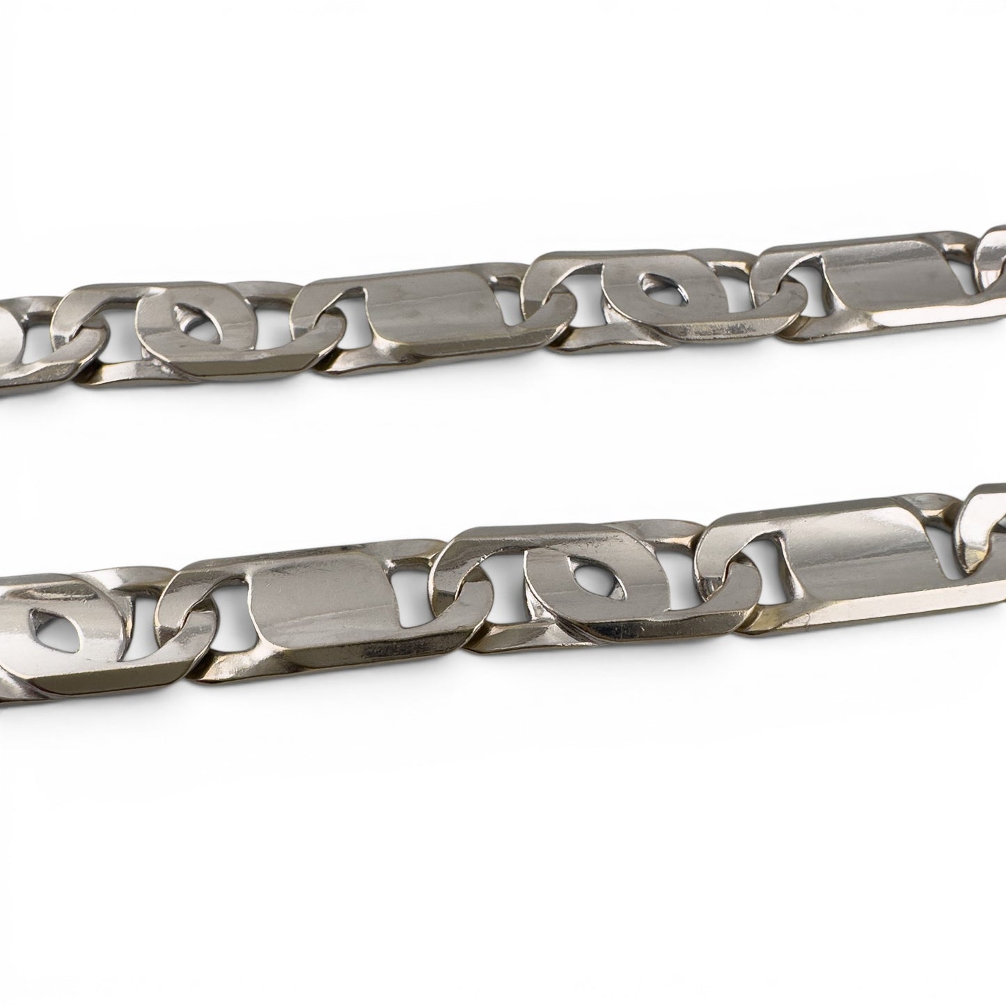 14k White Gold Tiger Eye Fancy Link 6.75mm Chain Necklace 48.5g 22.5" ITALY