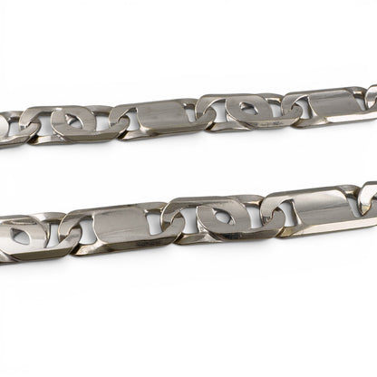 14k White Gold Tiger Eye Fancy Link 6.75mm Chain Necklace 48.5g 22.5" ITALY