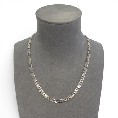 14k White Gold Tiger Eye Fancy Link 6.75mm Chain Necklace 48.5g 22.5" ITALY