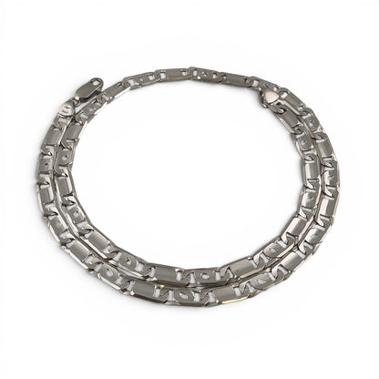 14k White Gold Tiger Eye Fancy Link 6.75mm Chain Necklace 48.5g 22.5" ITALY