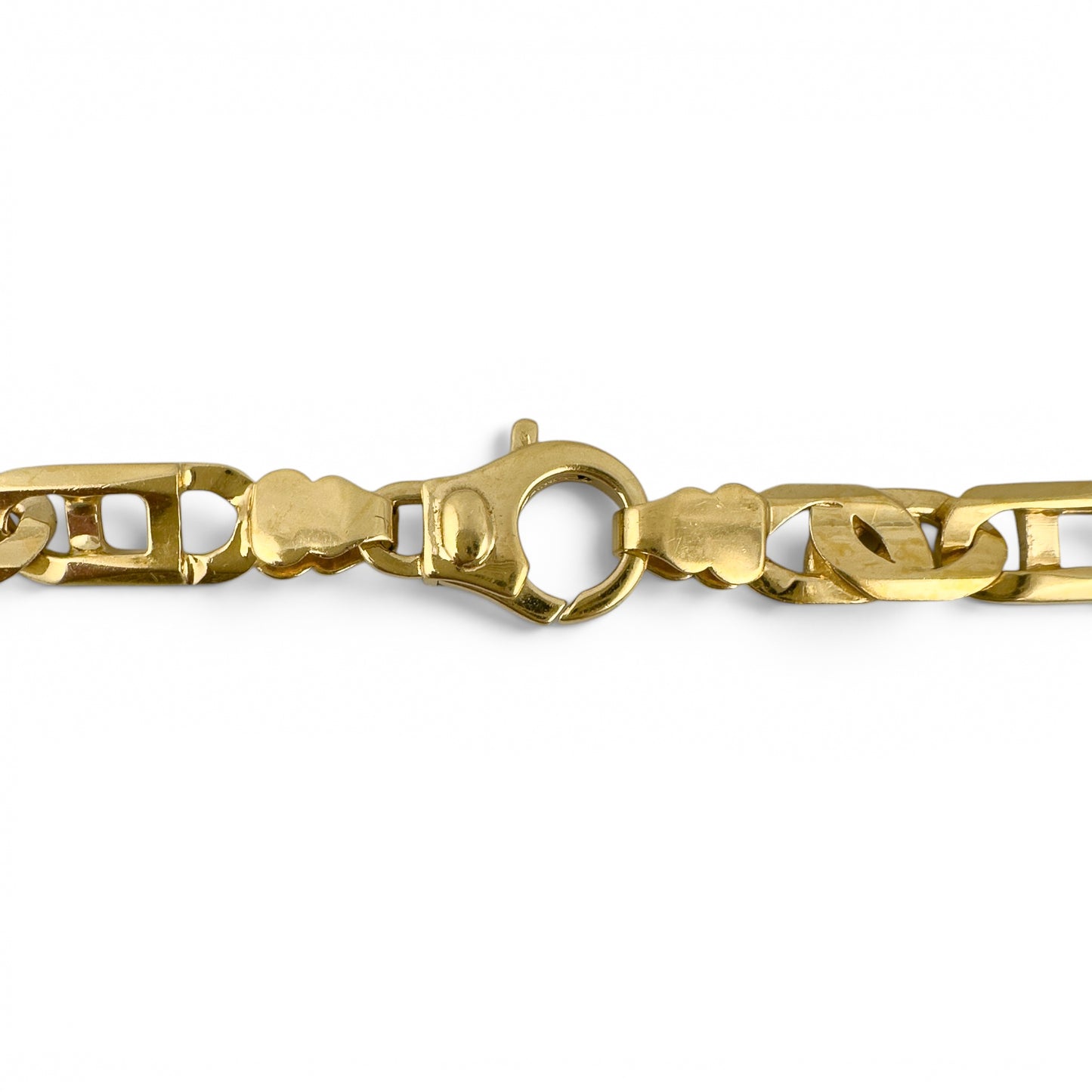 14k Yellow Gold Tiger Eye Fancy Link 7.40mm Chain Necklace 56.4g 22" ITALY