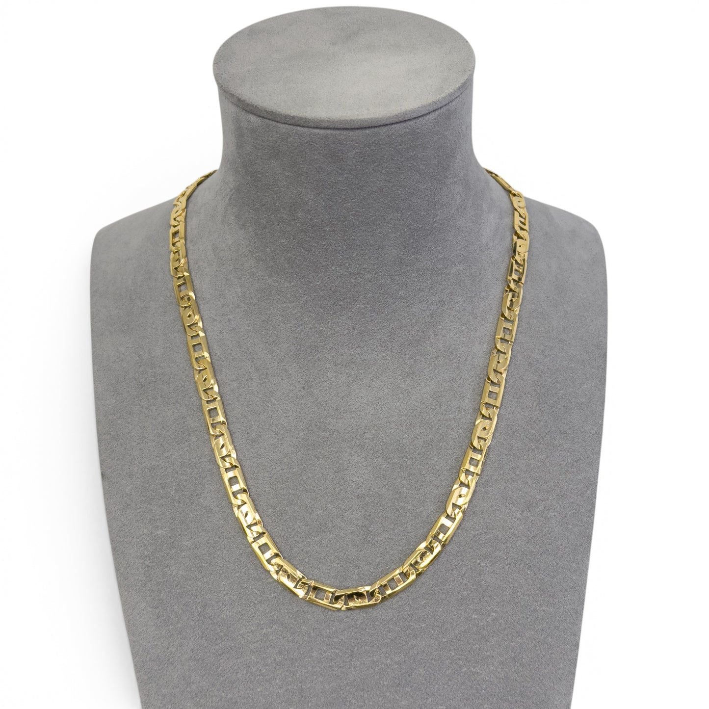 14k Yellow Gold Tiger Eye Fancy Link 7.40mm Chain Necklace 56.4g 22" ITALY