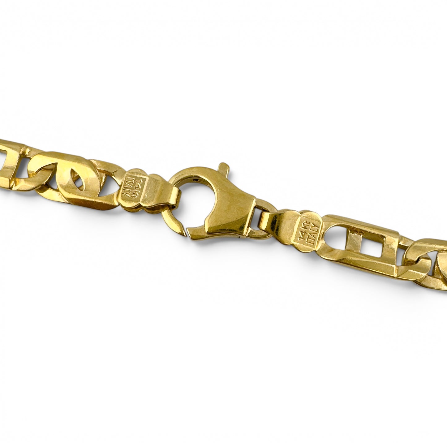 14k Yellow Gold Tiger Eye Fancy Link 7.40mm Chain Necklace 56.4g 22" ITALY