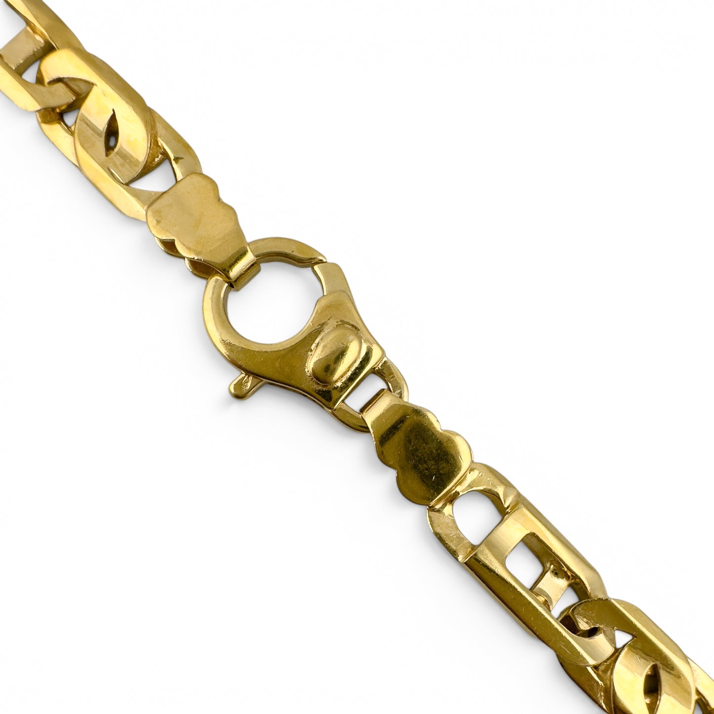 14k Yellow Gold Tiger Eye Fancy Link 7.40mm Chain Necklace 56.4g 22" ITALY