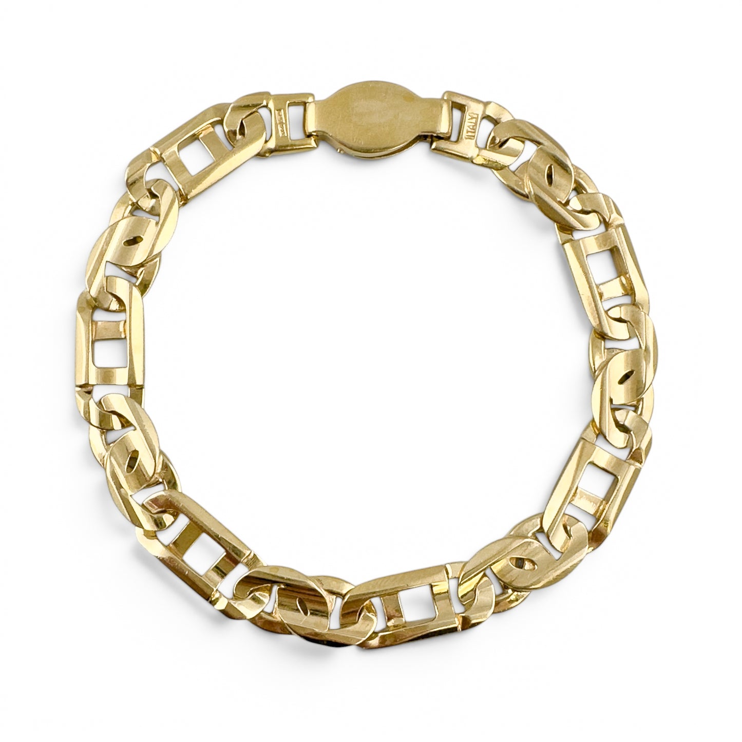 14k Yellow Gold Tiger Eye Mariner Link 8.85mm Bracelet 8.25" 30.6g ITALY