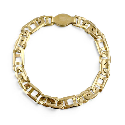 14k Yellow Gold Tiger Eye Mariner Link 8.85mm Bracelet 8.25" 30.6g ITALY
