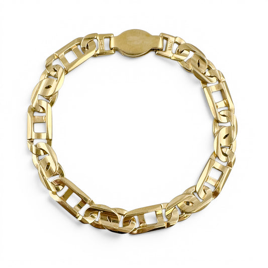 14k Yellow Gold Tiger Eye Mariner Link 8.85mm Bracelet 8.25" 30.6g ITALY