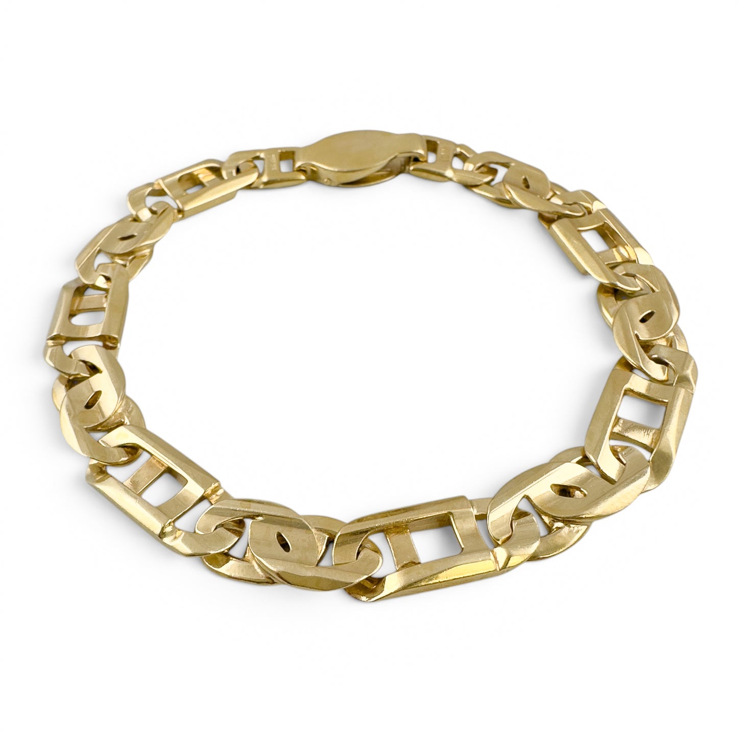 14k Yellow Gold Tiger Eye Mariner Link 8.85mm Bracelet 8.25" 30.6g ITALY