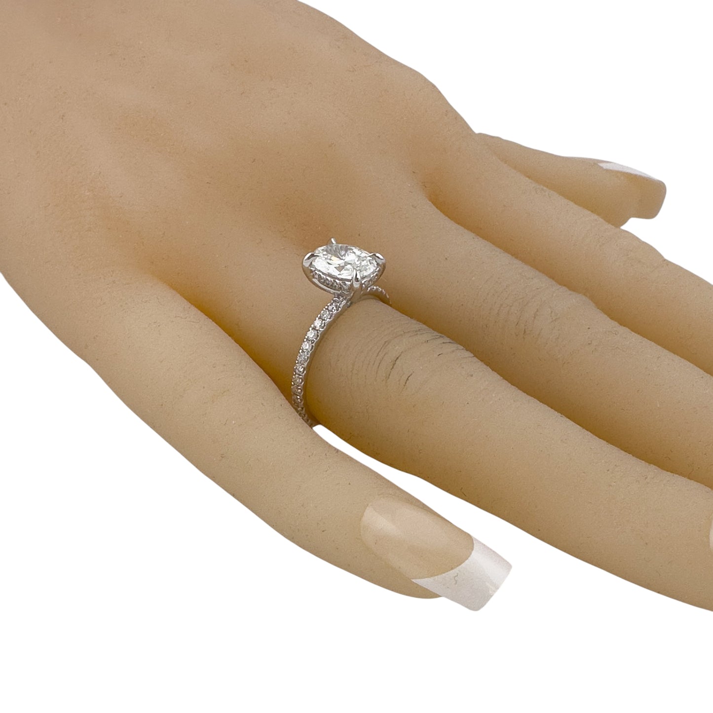 18k White Gold GIA 1.22ct F VS2 Oval Diamond Engagement Ring W/ Accents 0.30ctw