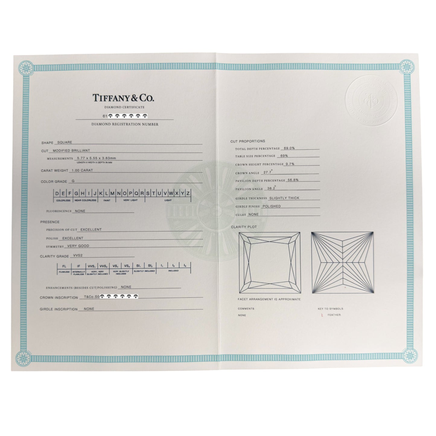 Tiffany & Co Novo Platinum Princess Diamond Engagement Ring 1.16ctw BAG BOX CERT
